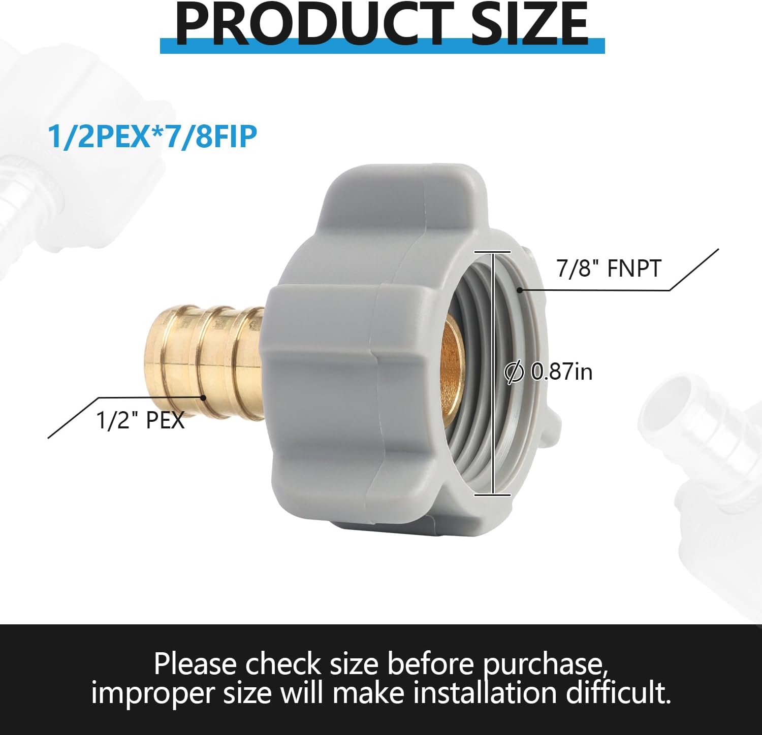 WiseWater 5 Pack 1/2" PEX x 7/8" FNPT Swivel Adapter Kit, DZR Brass PEX Fittings with Clamps and Crimp Rings, Lead-Free Water Plumbing Connectors