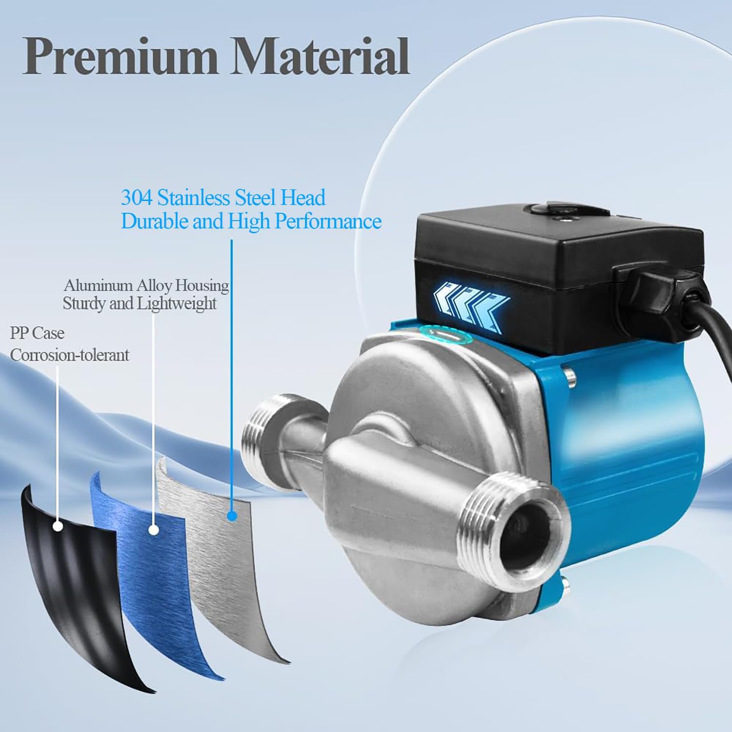 WiseWater 304 Stainless Steel Hot Water Recirculating Pump with 3-Speed Control, 110V Booster Pump