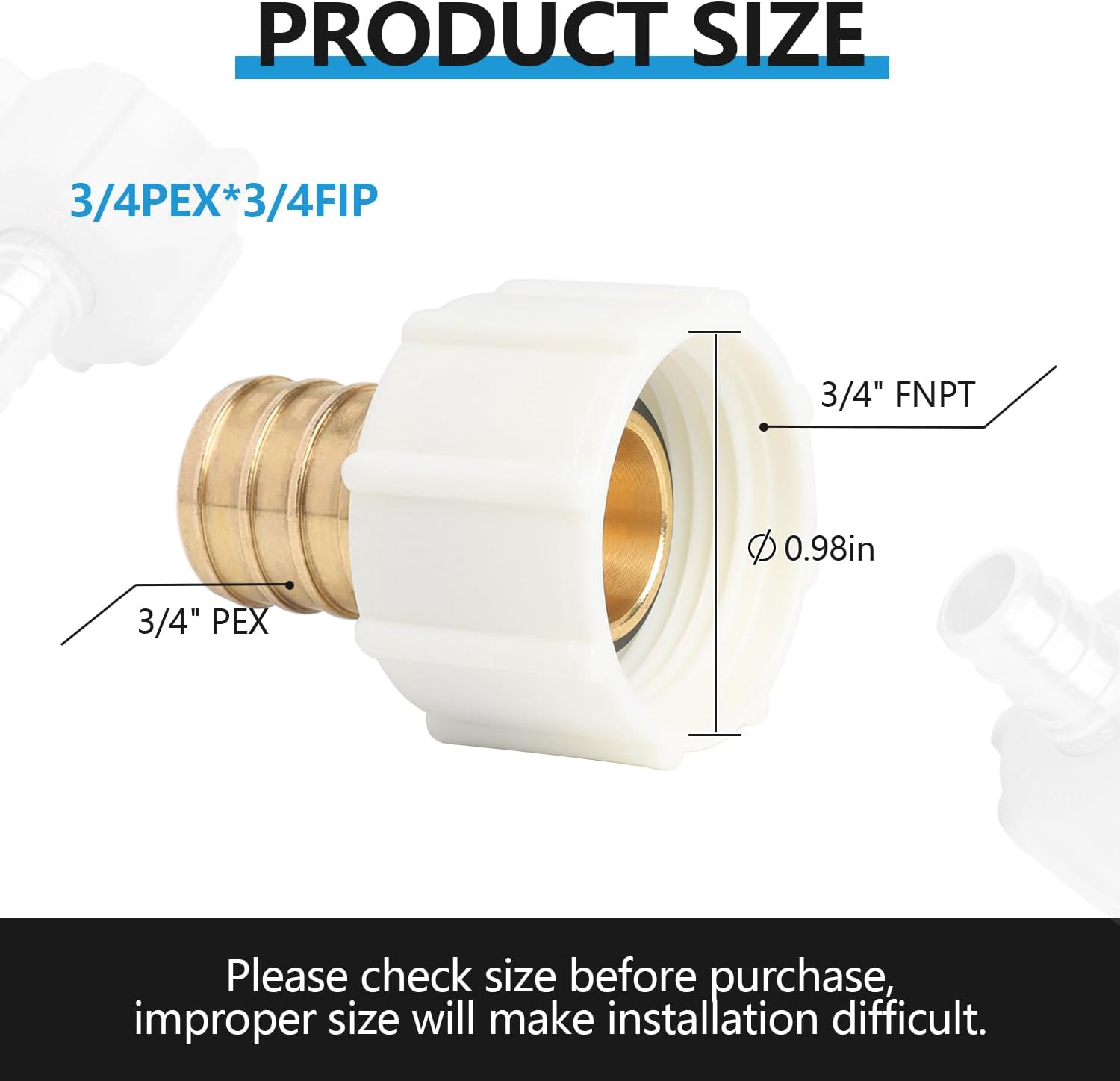 Swivel Adapter Water Line Connection Fitting 3/4" PEX-B × 3/4" FNPT (5Pack)