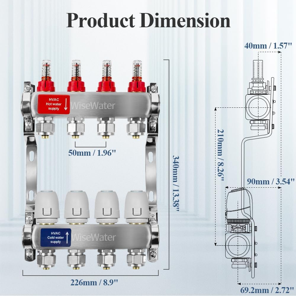 4-Loop Hydronic Heating Manifold with 24V Electric Thermal Actuators