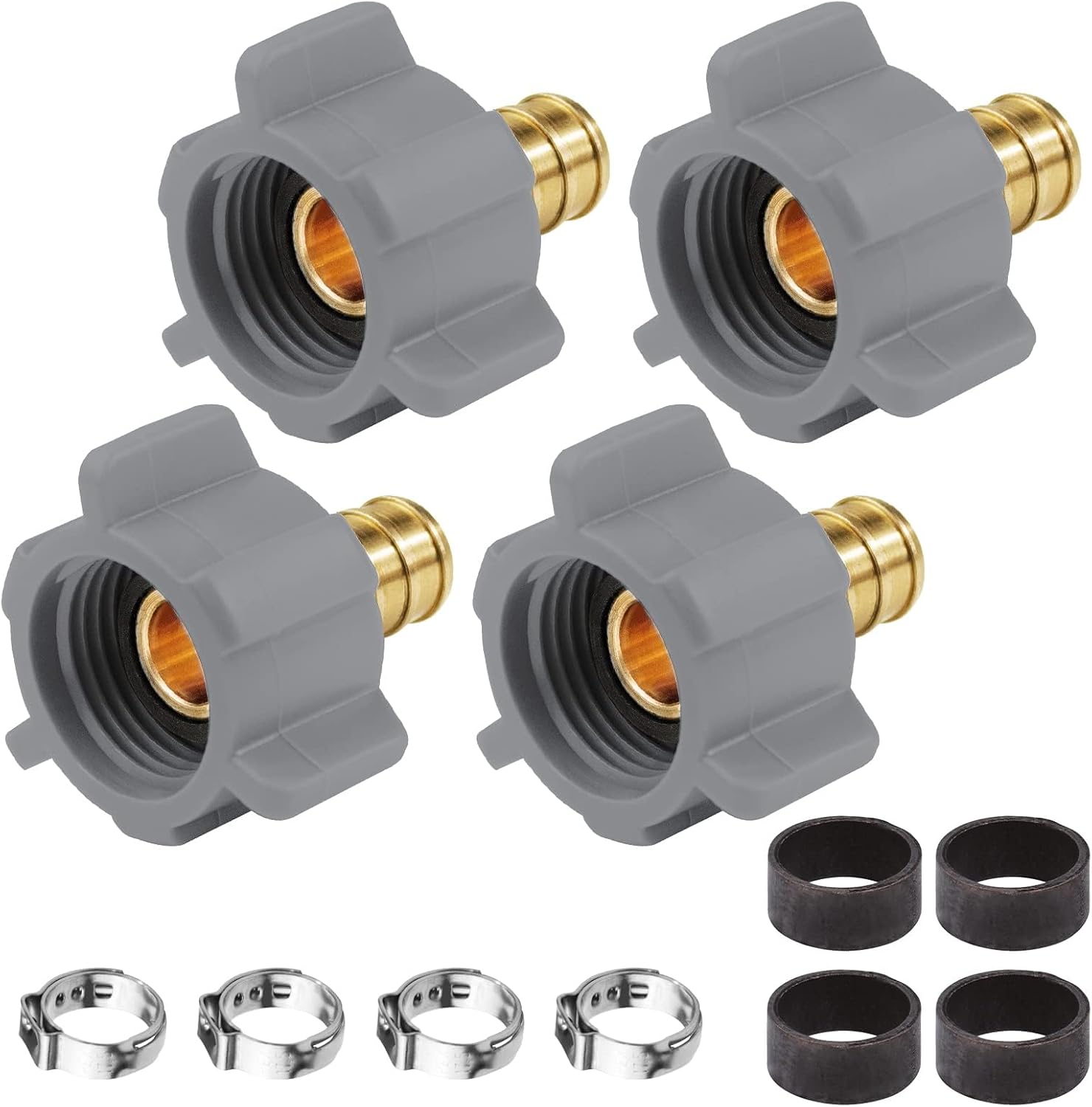 WiseWater 1/2" PEX x 1/2" FNPT Swivel Adapter Kit, Lead-Free DZR Brass Fittings with Crimp Rings and Clamps, 4-Pack