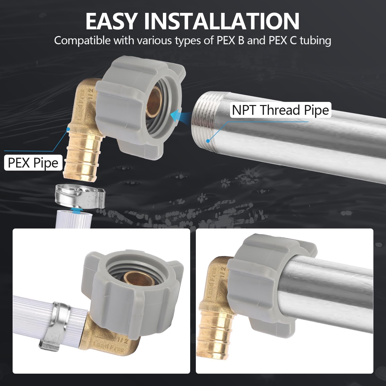 Straight Adapter Toilet Ballcock Water Line Connection Fitting 1/2" PEX-B × 7/8" FNPT (5Pack)