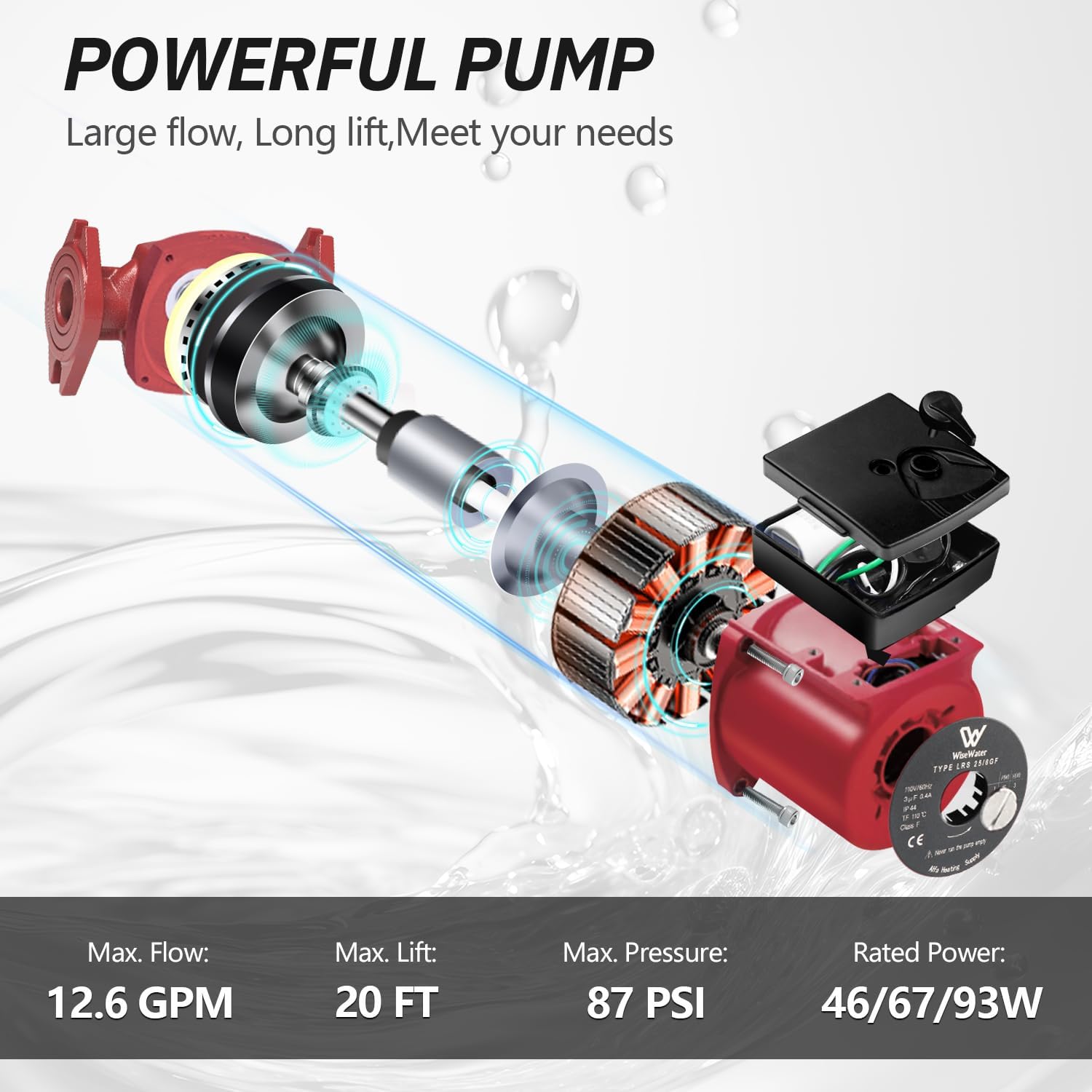 Wisewater 110V Hot Water Recirculating Pump, 12.6 GPM, 1" FNPT, 3-Speed