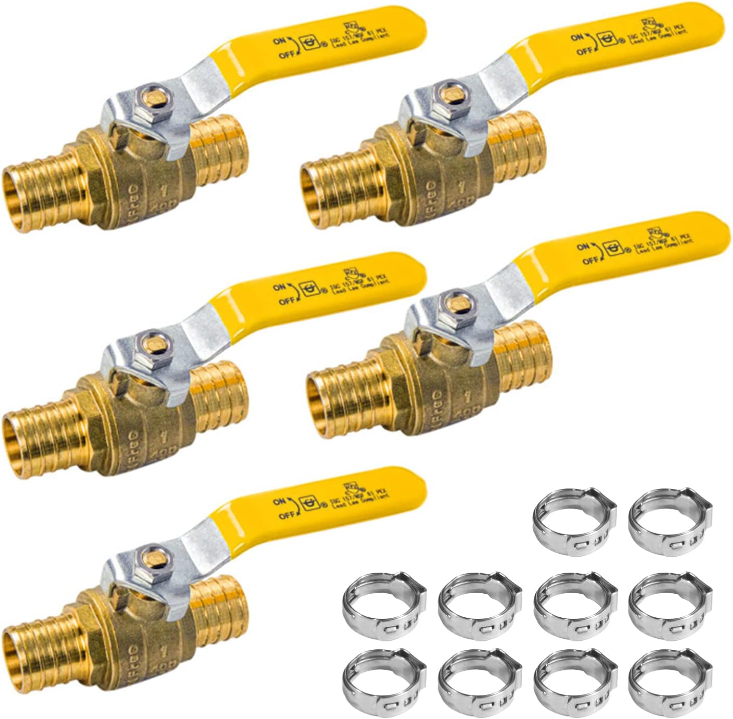 AB 1"x 1" PEX Ball Valve, Full Port, Lead-Free Brass, UPC Certified, with Stainless Steel Cinch Crimp Rings