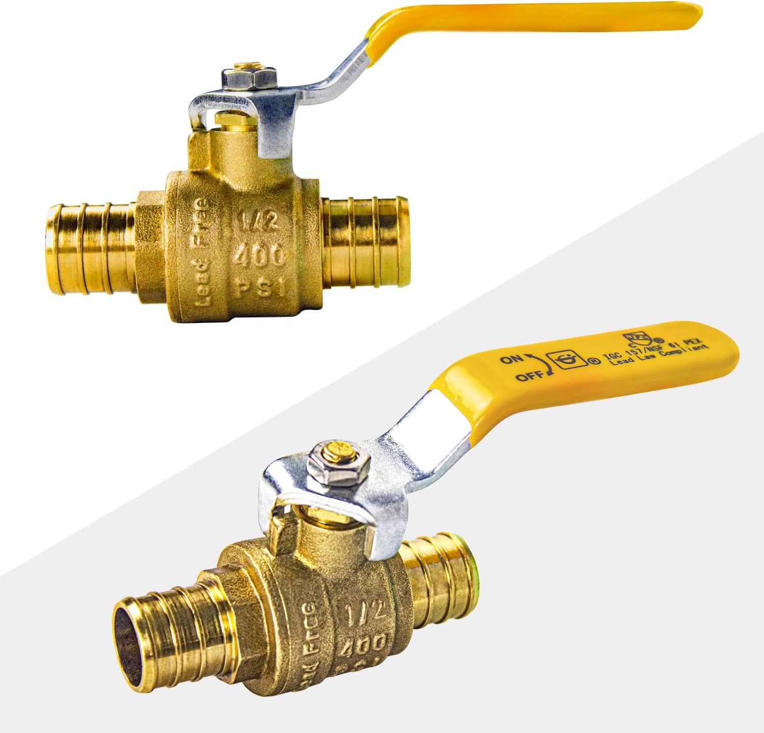 AB 1/2" PEX Full Port Brass Ball Valve with Stainless Steel Cinch Rings (5-Pack), Lead-Free, UPC Certified