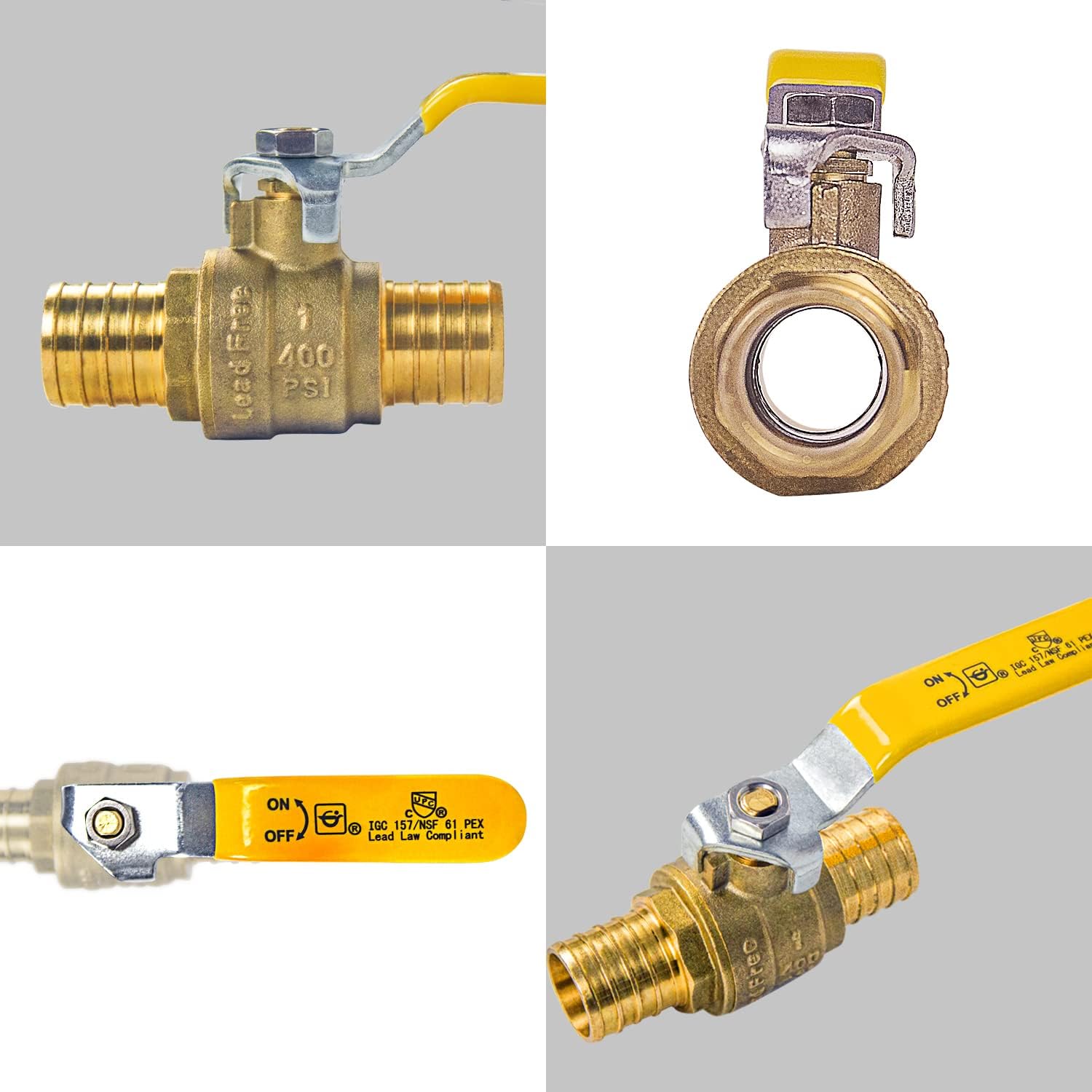 AB 1"x 1" PEX Ball Valve, Full Port, Lead-Free Brass, UPC Certified, with Stainless Steel Cinch Crimp Rings