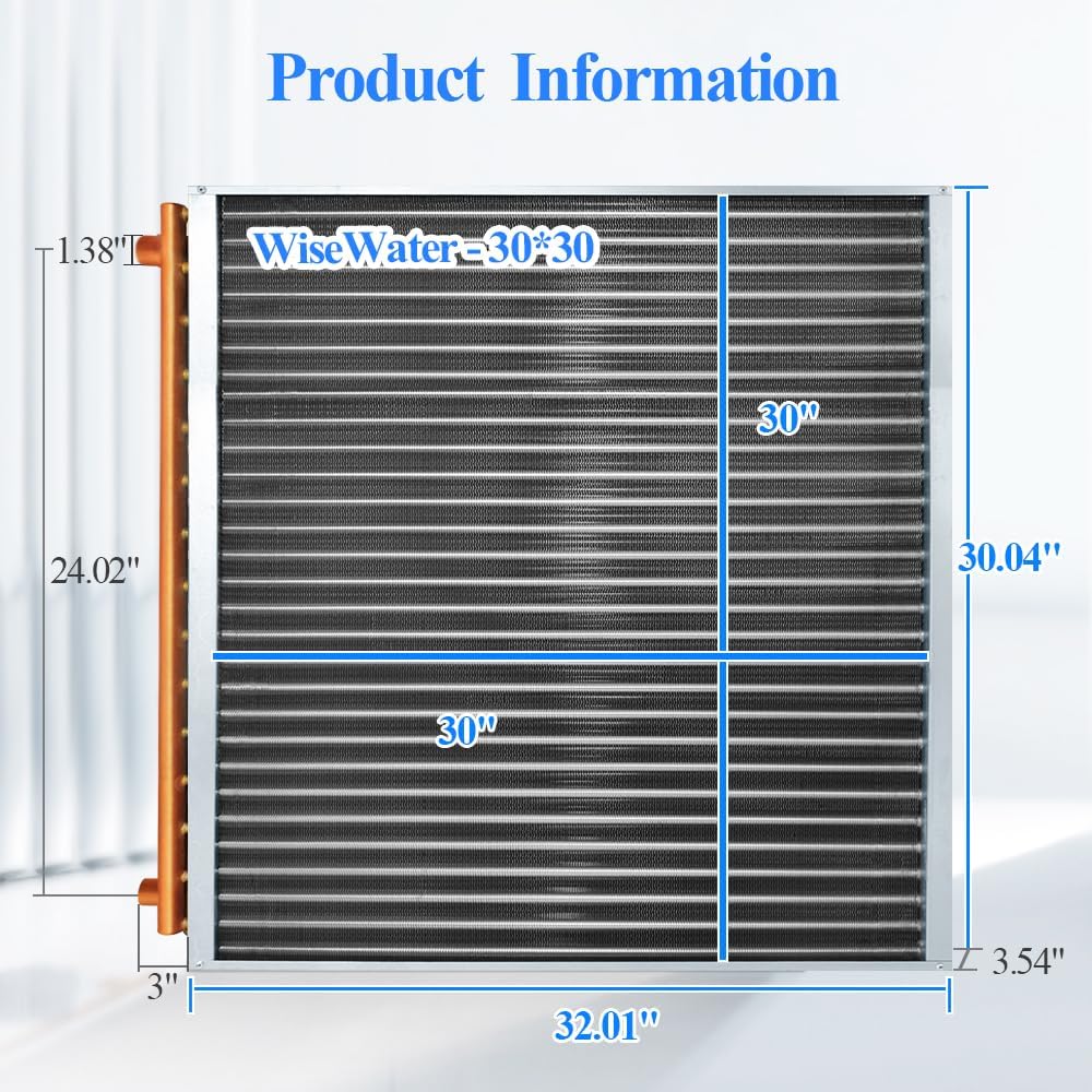 Water to Air Heat Exchanger 30x30 1" Copper Ports