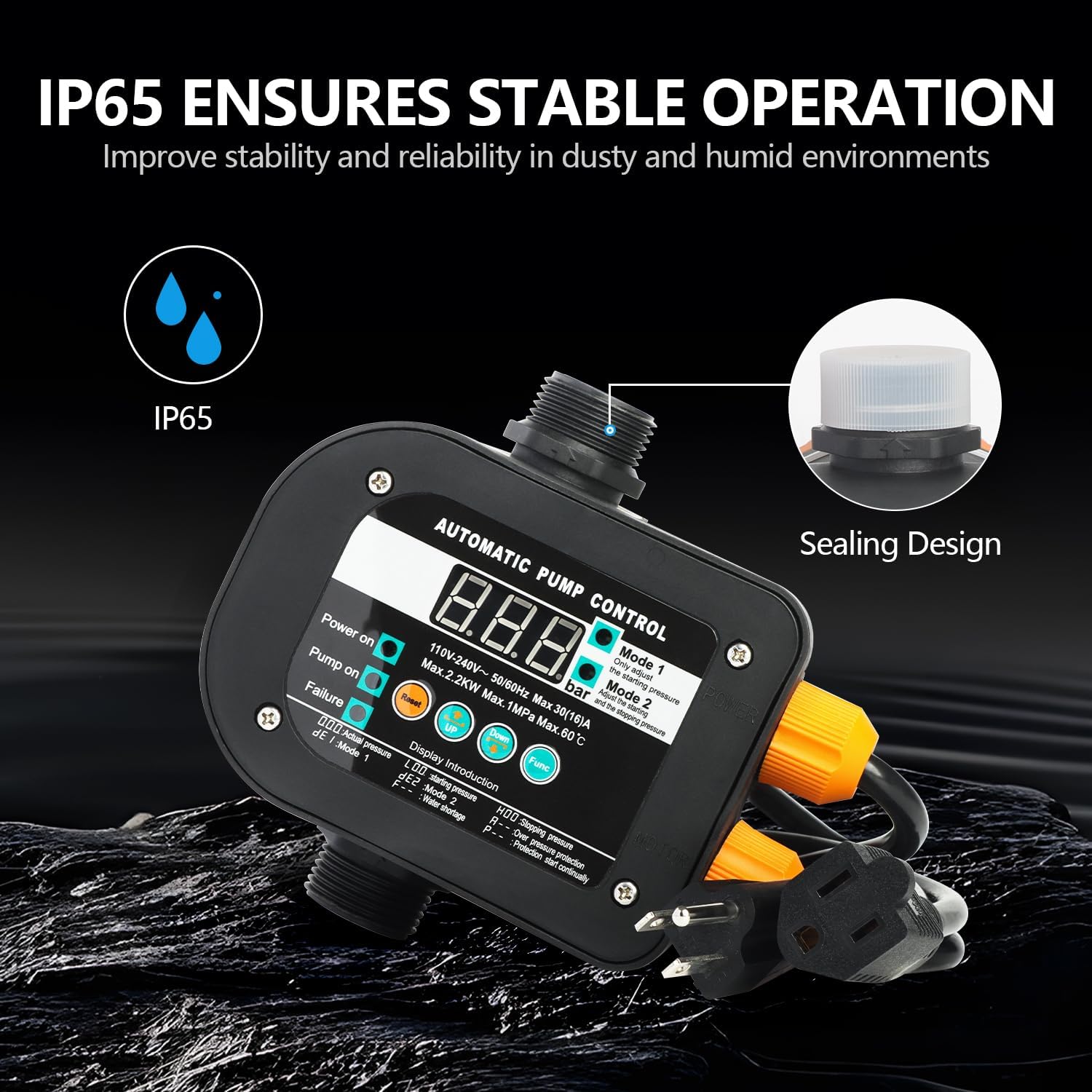 WiseWater Automatic Water Pump Pressure Controller | Digital Smart Pump Controller 110-240V | IP65