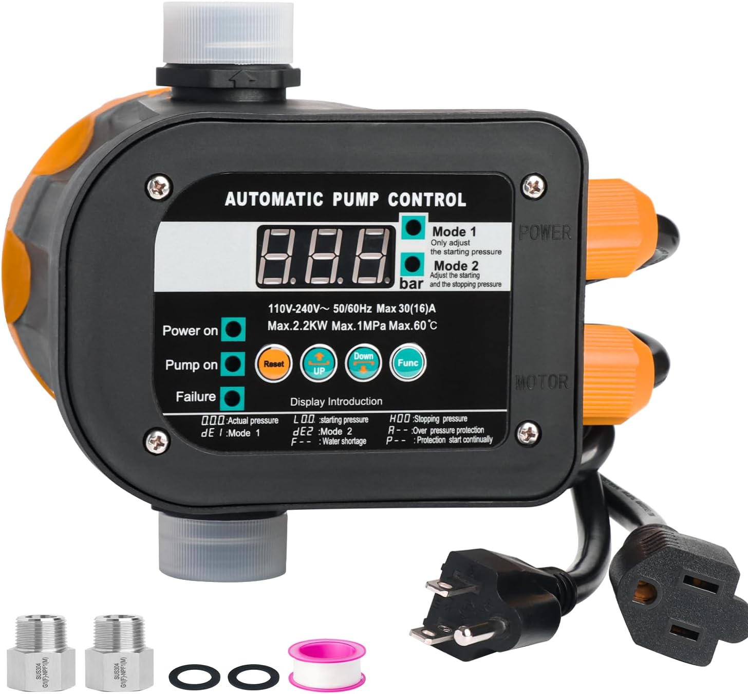 WiseWater Automatic Water Pump Pressure Controller | Digital Smart Pump Controller 110-240V | IP65