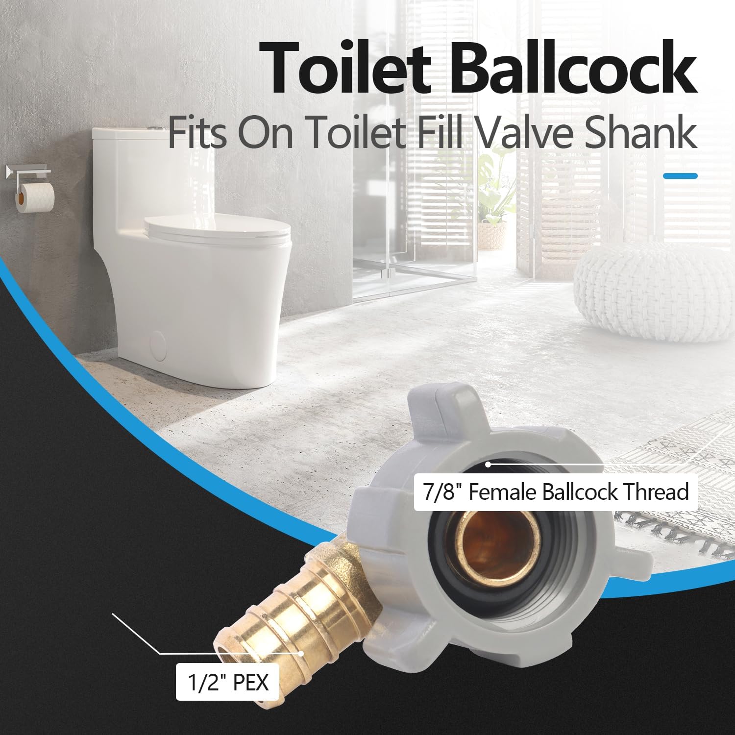 Straight Adapter Toilet Ballcock Water Line Connection Fitting 1/2" PEX-B × 7/8" FNPT (5Pack)