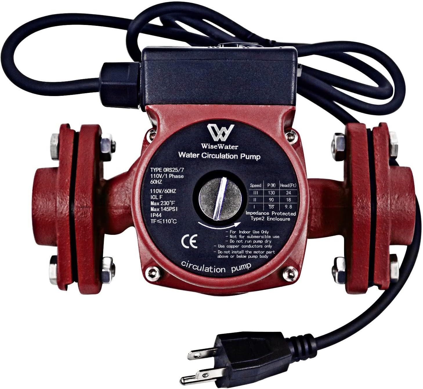 WiseWater 110V Hot Water Recirculating Pump, 130W, 13 GPM, 3/4" FNPT Flanges
