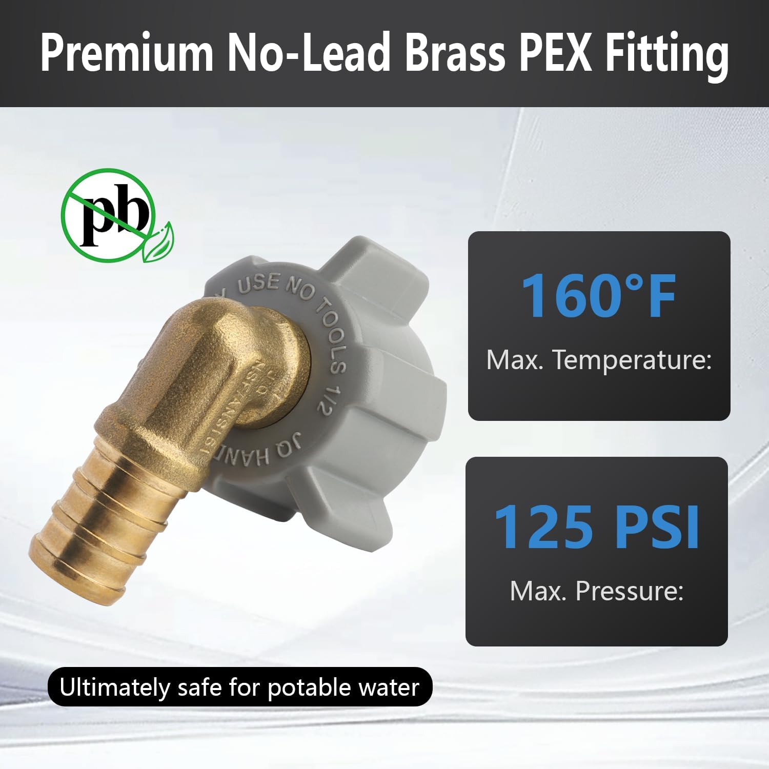 WiseWater 1/2" x 1/2" FNPT Swivel Elbow PEX Adapter Kit, Brass DZR, NSF/ANSI 61 Certified, with Stainless Steel Clamps and Copper Crimp Rings, 5 Pack