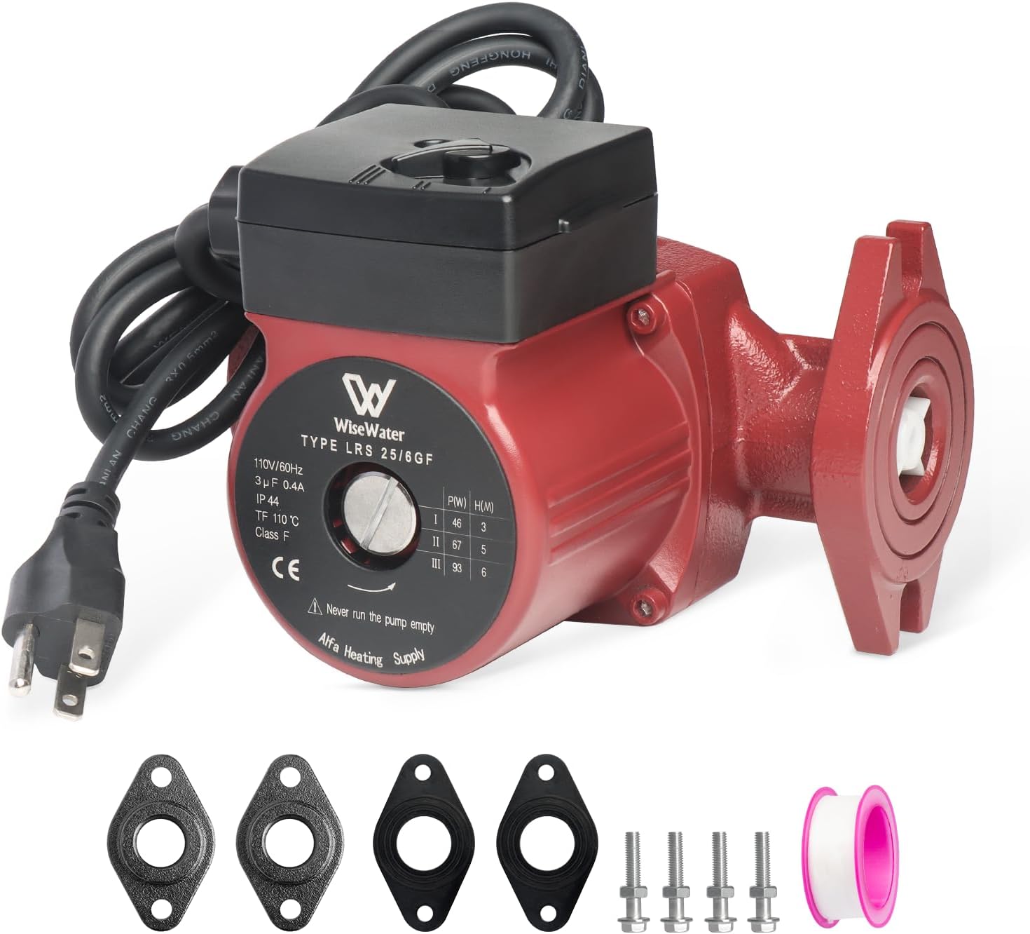 Wisewater 110V Hot Water Recirculating Pump, 12.6 GPM, 1" FNPT, 3-Speed