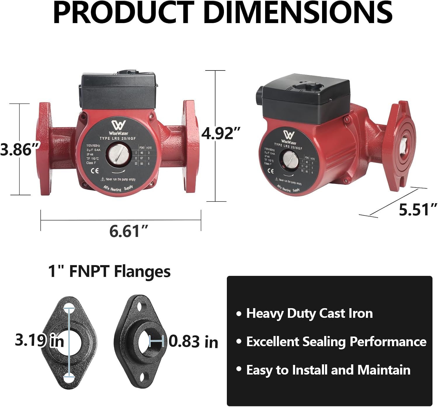 Wisewater 110V Hot Water Recirculating Pump, 12.6 GPM, 1" FNPT, 3-Speed