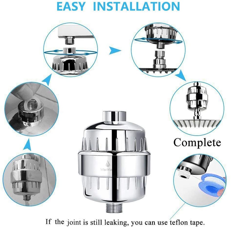 WiseWater Upgraded 18-Stage Shower Filter with Replaceable Water Filter Cartridge, Universal Shower head Water Filters, Remove Chlorine Fluoride Heavy Metals Sediments Impurities
