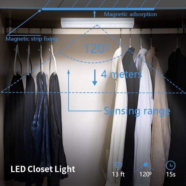 ALPHA HOME Rechargeable LED Closet Light USB Magnetic Strip Cabinet Lamp White