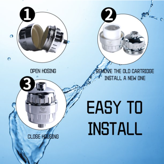 WiseWater Upgraded 18-Stage Shower Filter with Replaceable Water Filter Cartridge, Universal Shower head Water Filters, Remove Chlorine Fluoride Heavy Metals Sediments Impurities