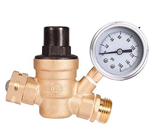 Adjustable Water Pressure Regulator with Gauge and Filter, Brass Lead-Free 3/4" NH Thread for Camper, RV Trailer - Alfa Heating Supply