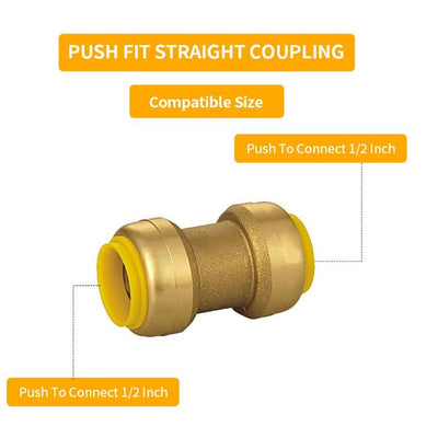 Lead-Free, Brass Push-Fit Couplings 1/2" [5pk, 10pk, 25pk]
