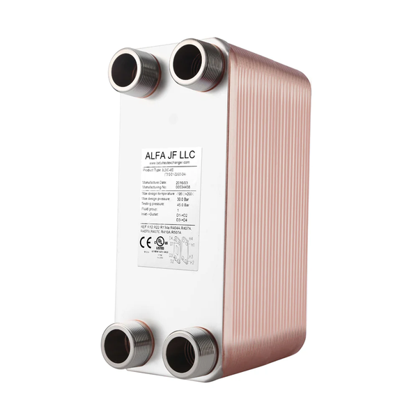 WiseWater Brazed Plate Heat Exchanger 5"x12" 1 1/4"MPT (BL26C Series)