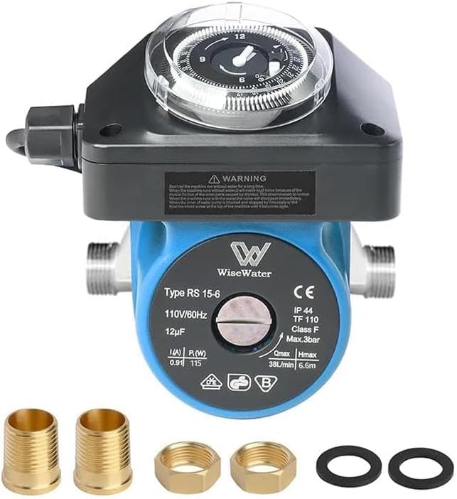 WiseWater 110V Hot Water Recirculating Pump with Timer, 115W, 10 GPM, 3/4" to 1/2" NPT