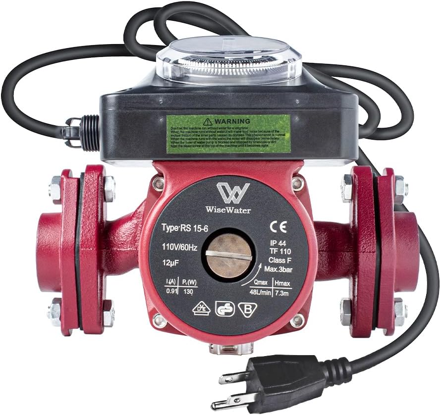 Hot Water Recirculating Pump 110V with Timer 12.68 GPM 130W – 1" FNPT Flange