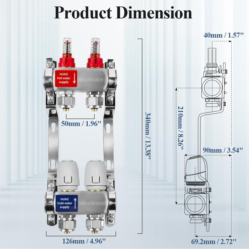 2-Loop Radiant Heating Manifold with 24V Electric Thermal Actuators