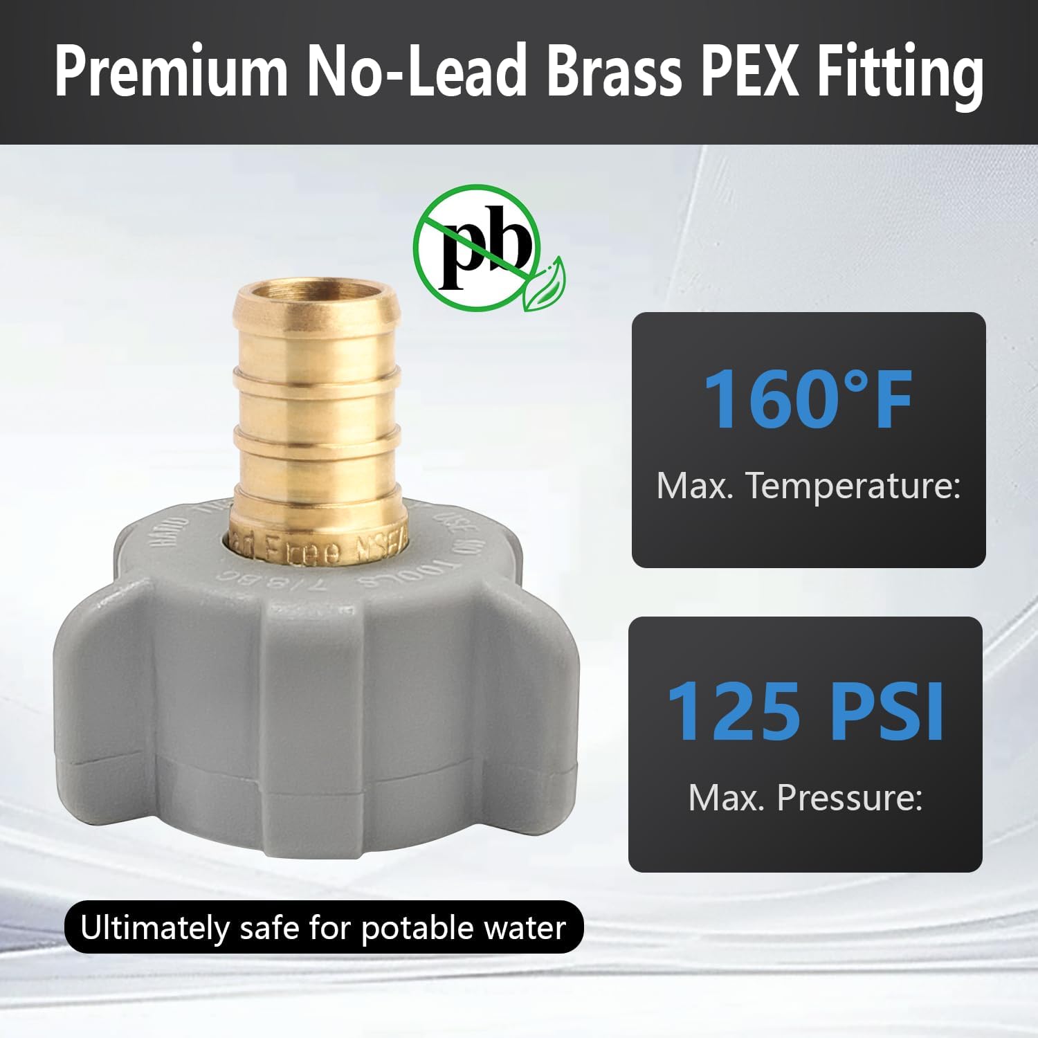 WiseWater 5 Pack 1/2" PEX x 7/8" FNPT Swivel Adapter Kit, DZR Brass PEX Fittings with Clamps and Crimp Rings, Lead-Free Water Plumbing Connectors