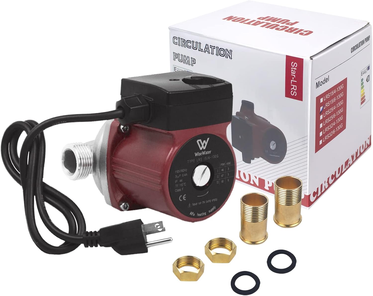 WiseWater Hot Water Recirculating Pump, 3-Speed Stainless Steel Circulator Pump with 3/4'' NPT Adapters, 20ft Head, Ultra-Quiet