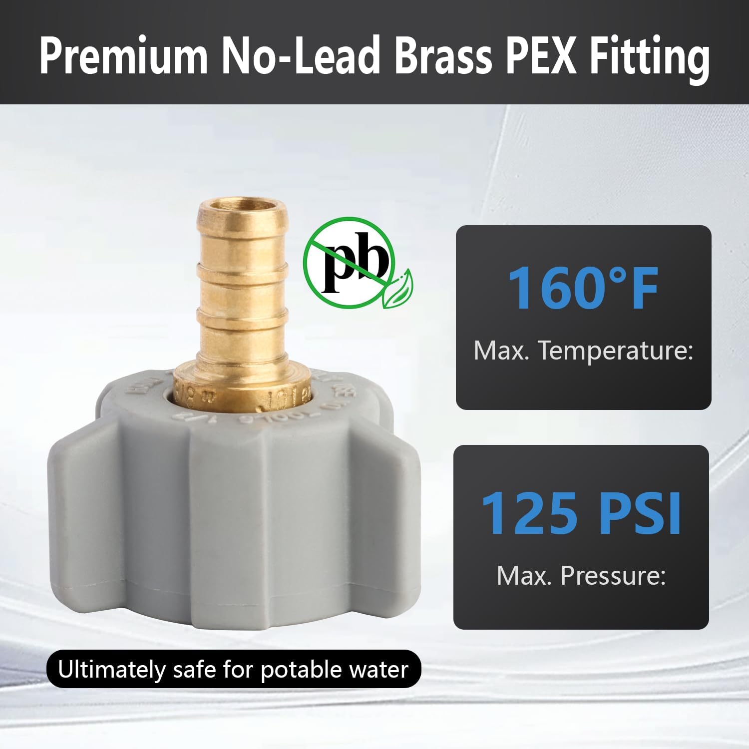 WiseWater 3/8" PEX-B x 1/2" Female NPT Swivel Adapter Kit – Brass PEX Fittings with Crimp Rings & Clamps (5 Pack)