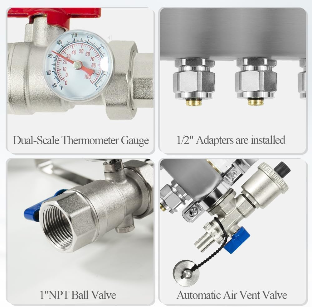 2-Loop Radiant Heating Manifold with 24V Electric Thermal Actuators
