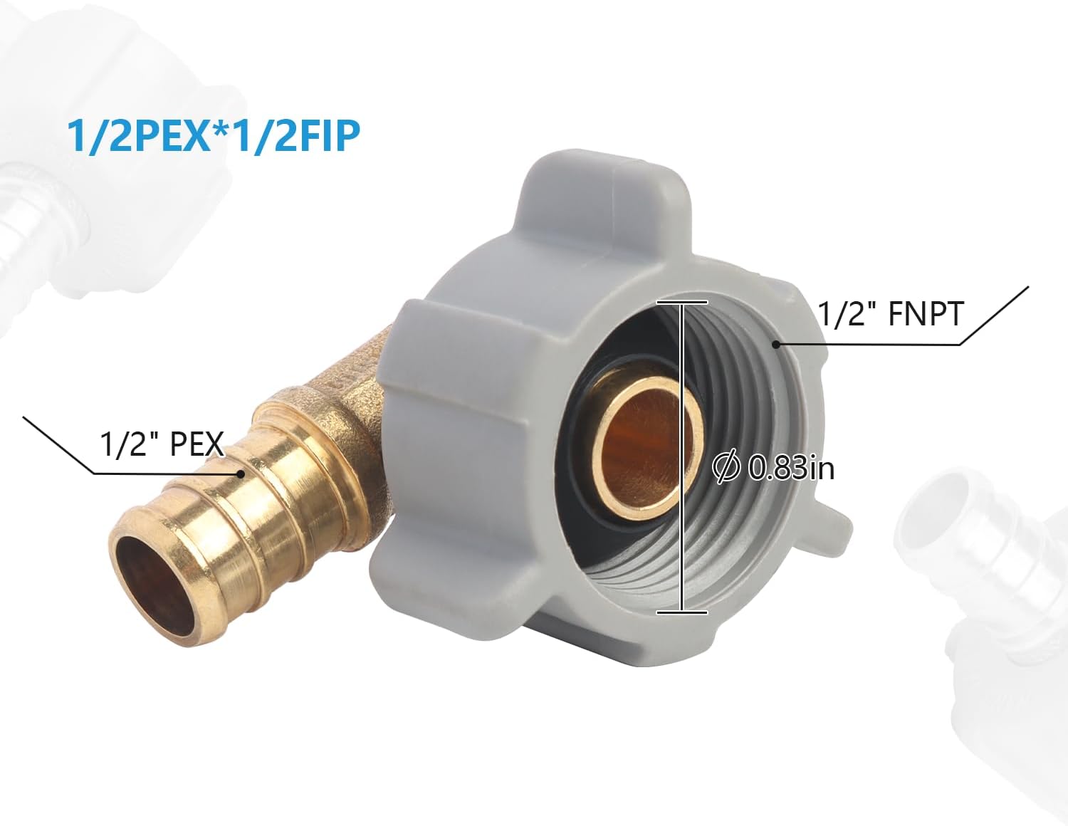 WiseWater 1/2" x 1/2" FNPT Swivel Elbow PEX Adapter Kit, Brass DZR, NSF/ANSI 61 Certified, with Stainless Steel Clamps and Copper Crimp Rings, 5 Pack