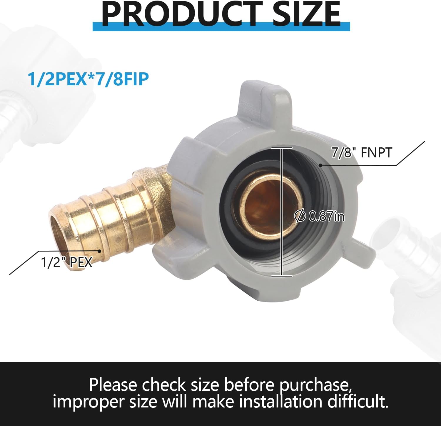 Straight Adapter Toilet Ballcock Water Line Connection Fitting 1/2" PEX-B × 7/8" FNPT (5Pack)
