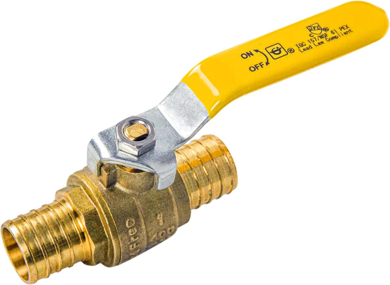 AB 1"x 1" PEX Ball Valve, Full Port, Lead-Free Brass, UPC Certified, with Stainless Steel Cinch Crimp Rings