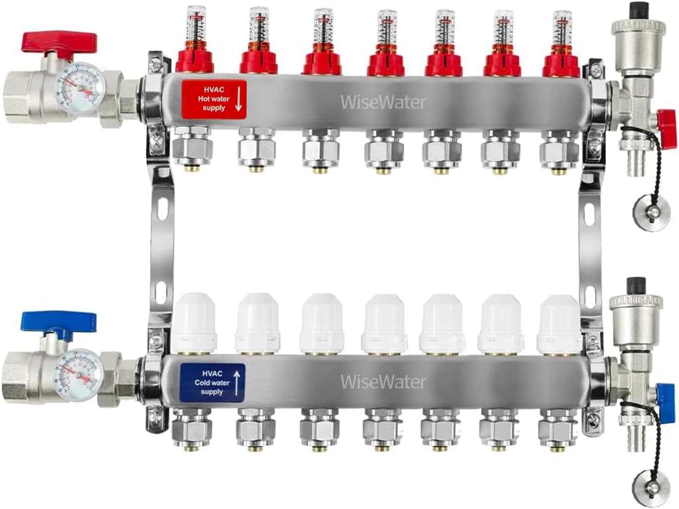 Radiant Heat Manifold Brass - 7 Loops 1" & 1/2" NPT For Hydronic Radiant Floor Heating