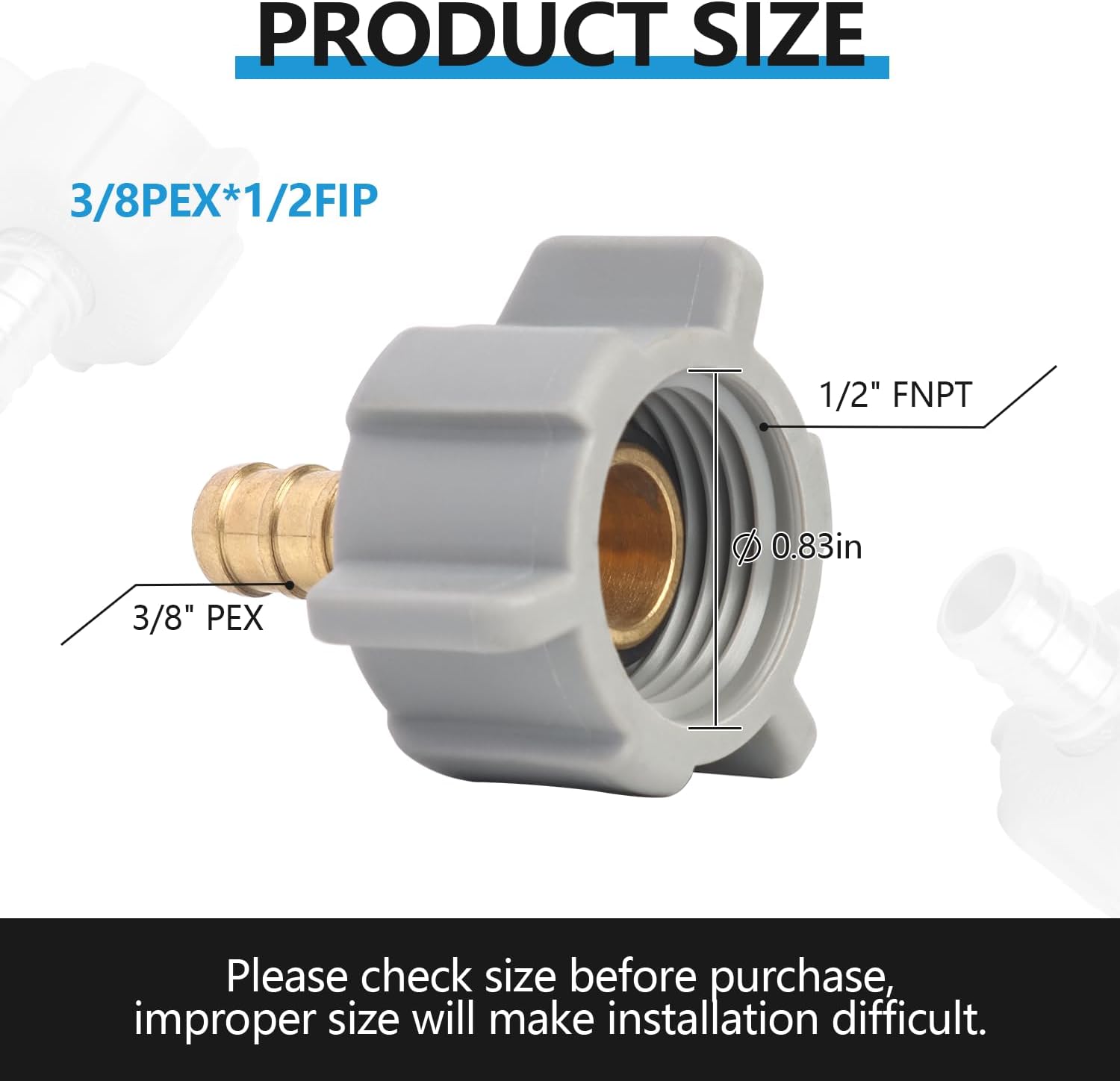 WiseWater 3/8" PEX-B x 1/2" Female NPT Swivel Adapter Kit – Brass PEX Fittings with Crimp Rings & Clamps (5 Pack)