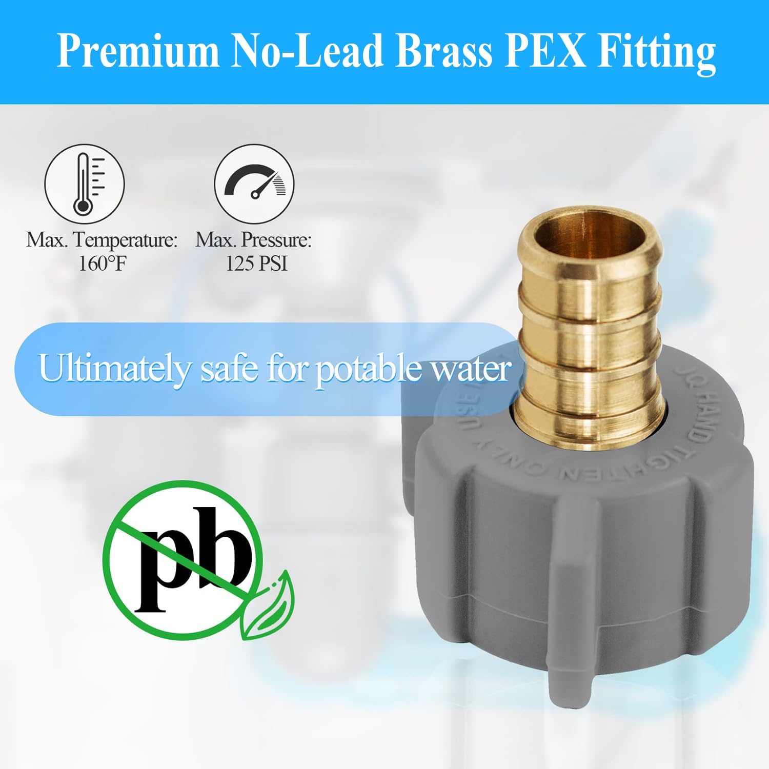 WiseWater 1/2" PEX x 1/2" FNPT Swivel Adapter Kit, Lead-Free DZR Brass Fittings with Crimp Rings and Clamps, 4-Pack