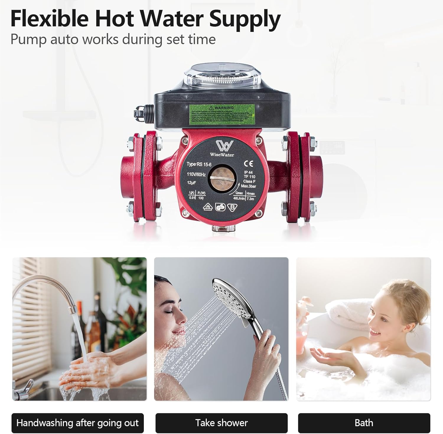 Hot Water Recirculating Pump 110V with Timer 12.68 GPM 130W – 1" FNPT Flange