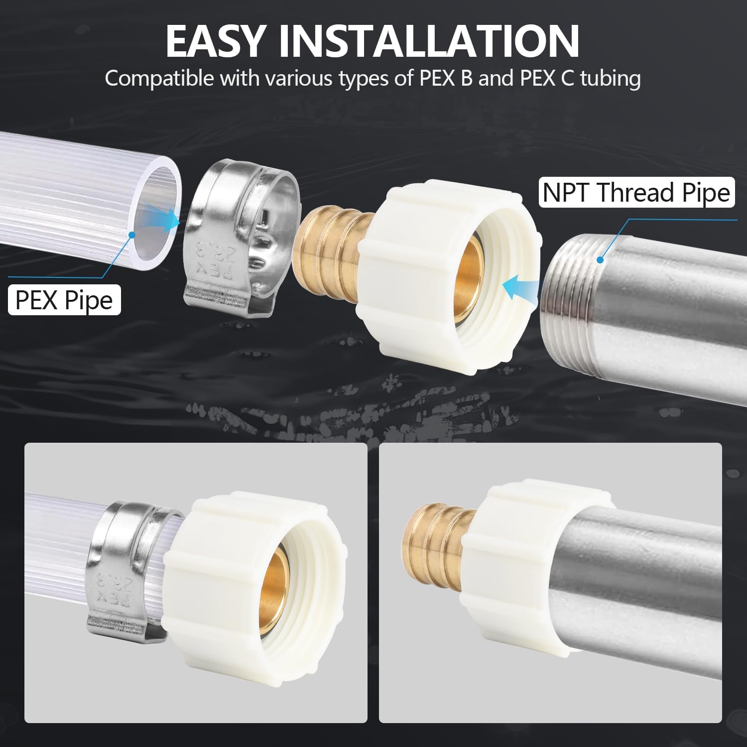 Swivel Adapter Water Line Connection Fitting 3/4" PEX-B × 3/4" FNPT (5Pack)