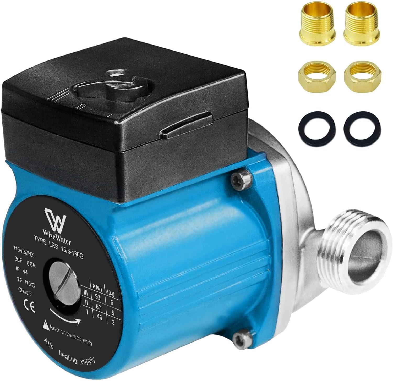 WiseWater 304 Stainless Steel Hot Water Recirculating Pump with 3-Speed Control, 110V Booster Pump