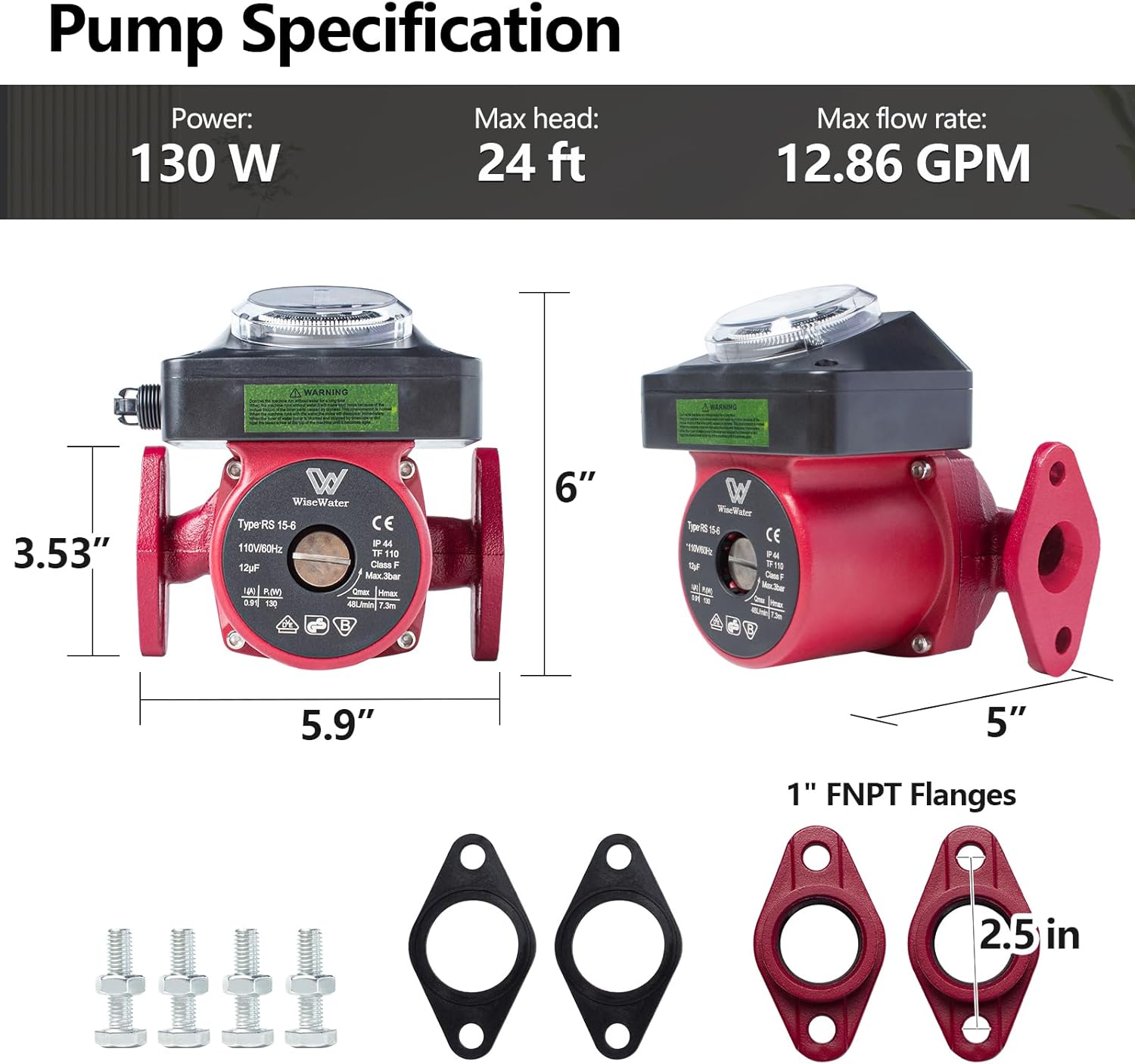 Hot Water Recirculating Pump 110V with Timer 12.68 GPM 130W – 1" FNPT Flange