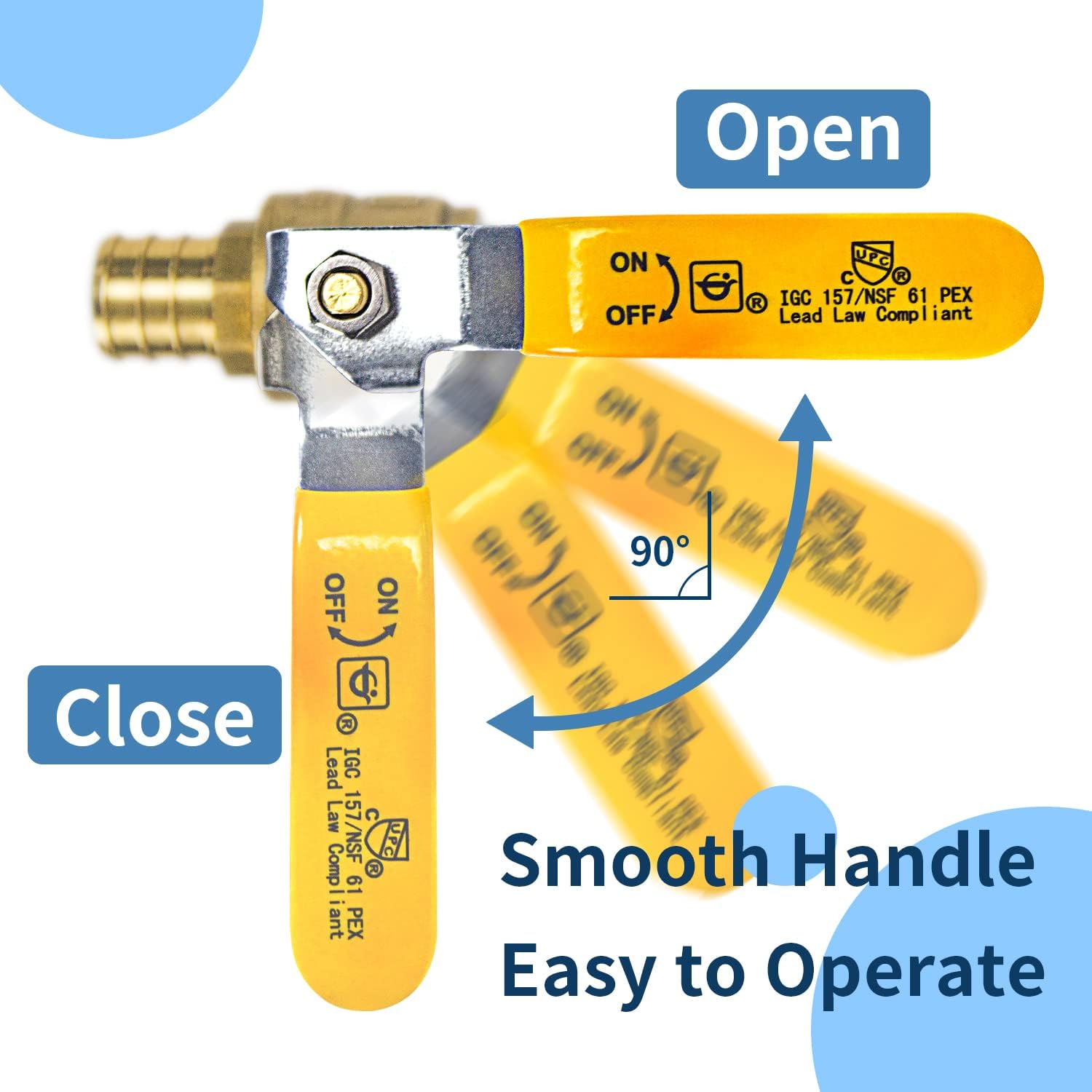 AB 1/2" PEX Full Port Brass Ball Valve with Stainless Steel Cinch Rings (5-Pack), Lead-Free, UPC Certified