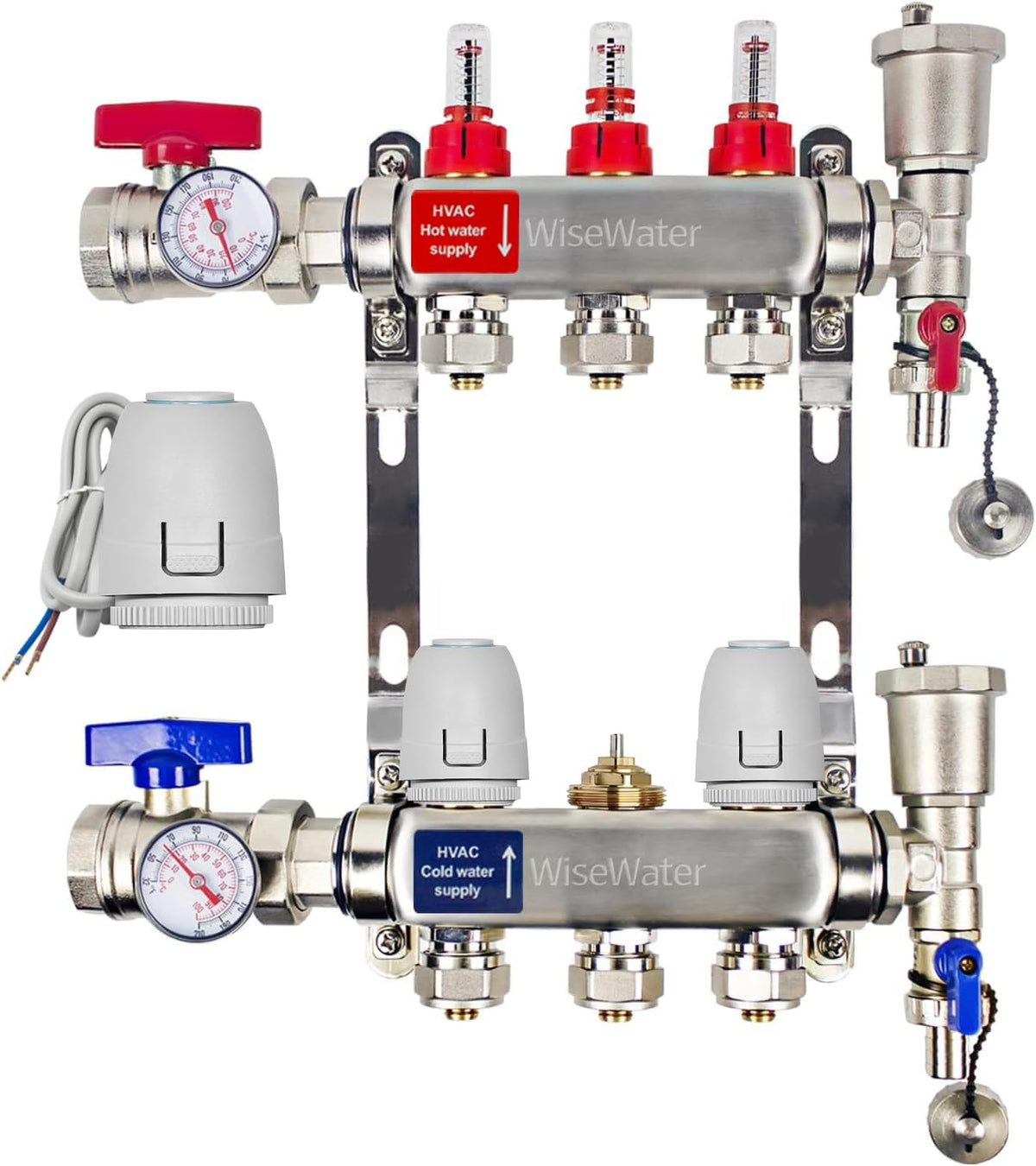 3-Loop Hydronic Heating Manifold with 24V Electric Thermal Actuators