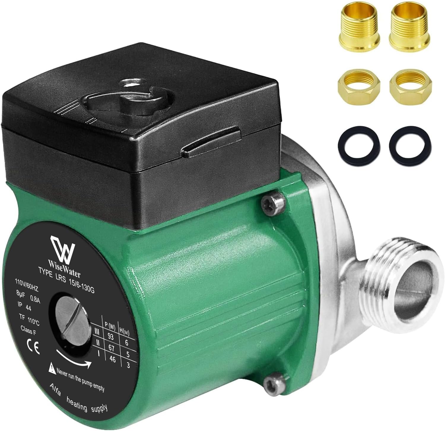 WiseWater Hot Water Recirculating Pump, 304 Stainless Steel 3-Speed Circulator Pump with 1" NPT, 12.6 GPM