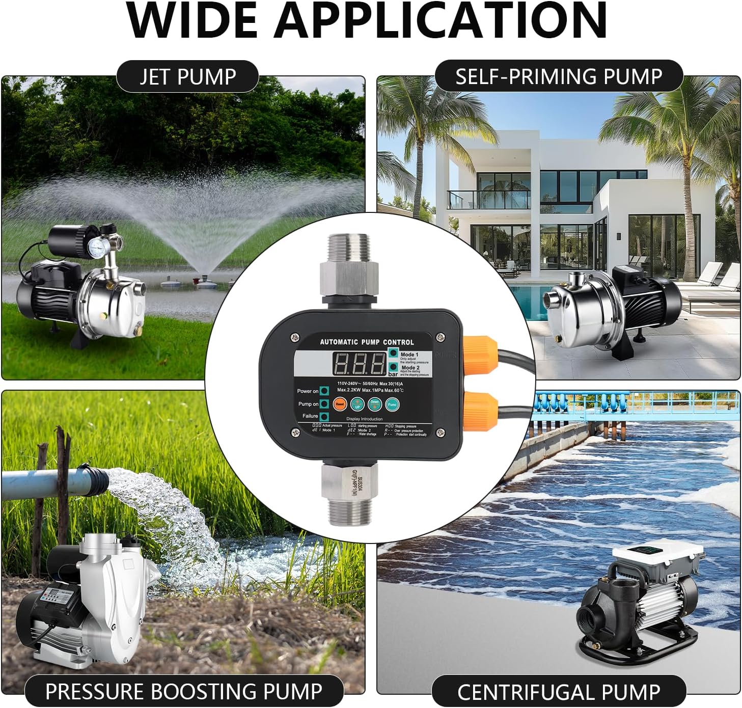 WiseWater Automatic Water Pump Pressure Controller | Digital Smart Pump Controller 110-240V | IP65