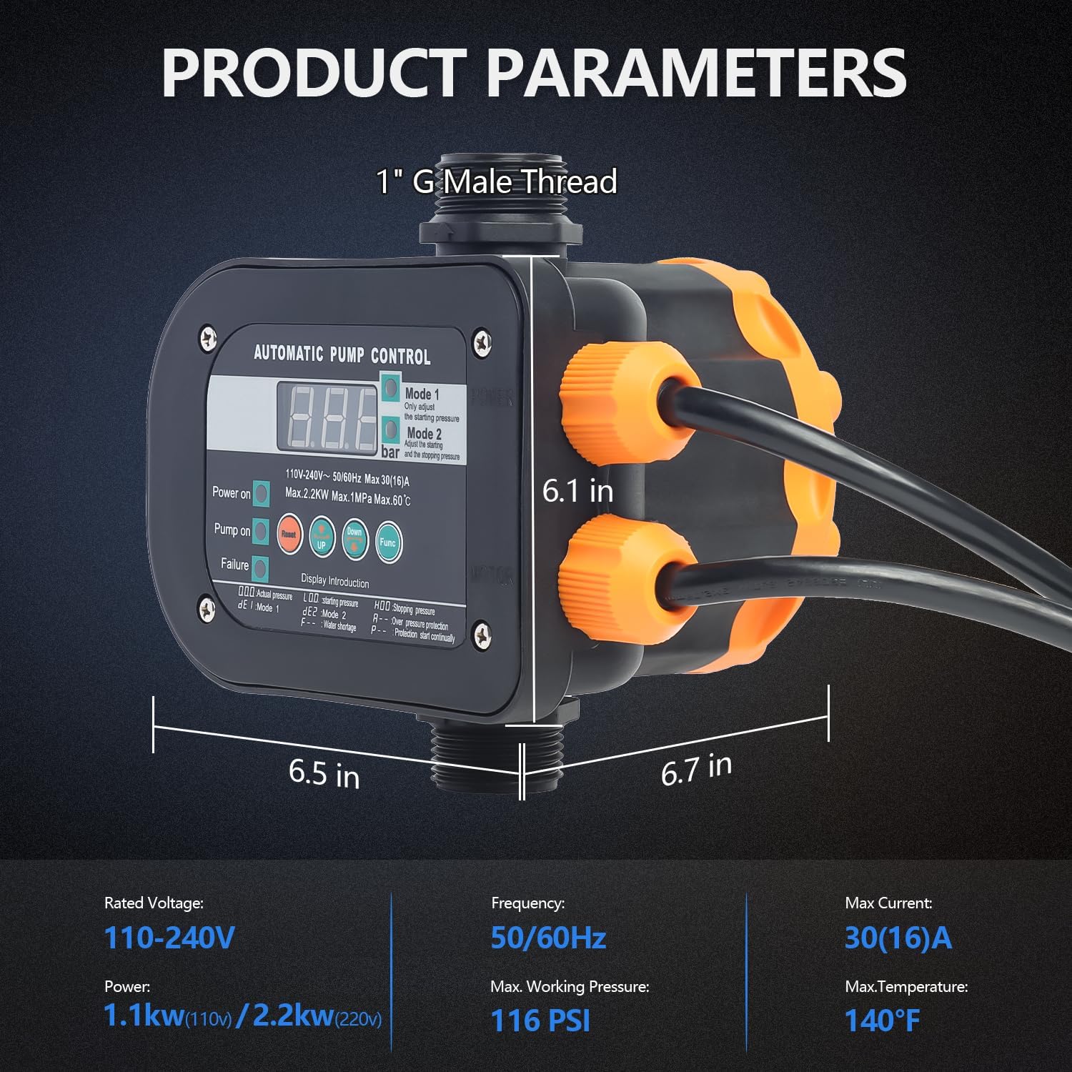 WiseWater Automatic Water Pump Pressure Controller | Digital Smart Pump Controller 110-240V | IP65