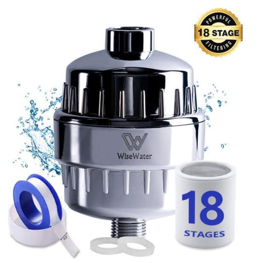 WiseWater Upgraded 18-Stage Shower Filter with Replaceable Water Filter Cartridge, Universal Shower head Water Filters, Remove Chlorine Fluoride Heavy Metals Sediments Impurities