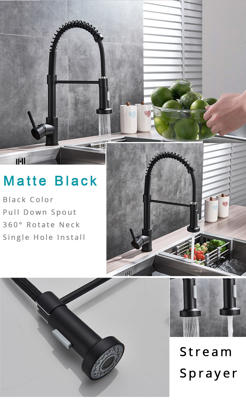 Kitchen Faucet Deck Mounted Mixer Tap 360 Degree Rotation Stream Sprayer Nozzle Kitchen Sink Hot Cold Taps