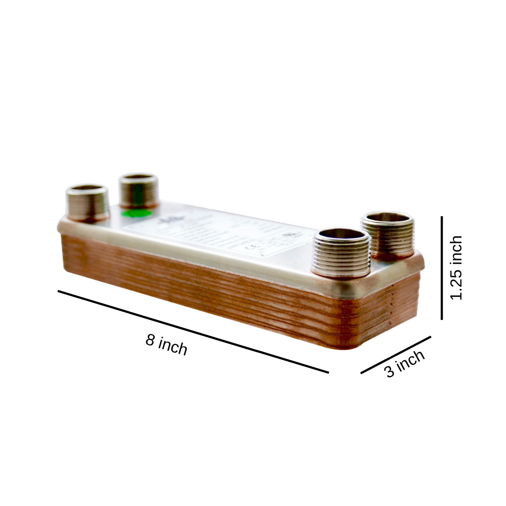 Brazed Plate Heat Exchanger - 10 Plates 3"x8" 3/4"MPT 80,000 Btu - Alfa Heating Supply