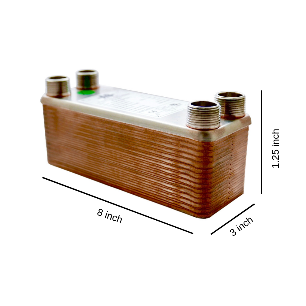 Brazed Plate Heat Exchanger - 26 Plates 3"x8" 3/4"MPT 210,000 Btu - Alfa Heating Supply